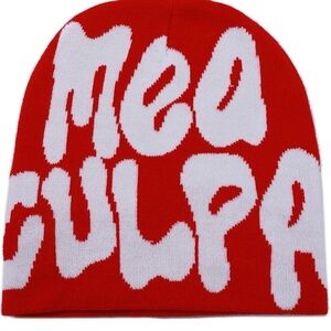 Red and White Graphic Beanie